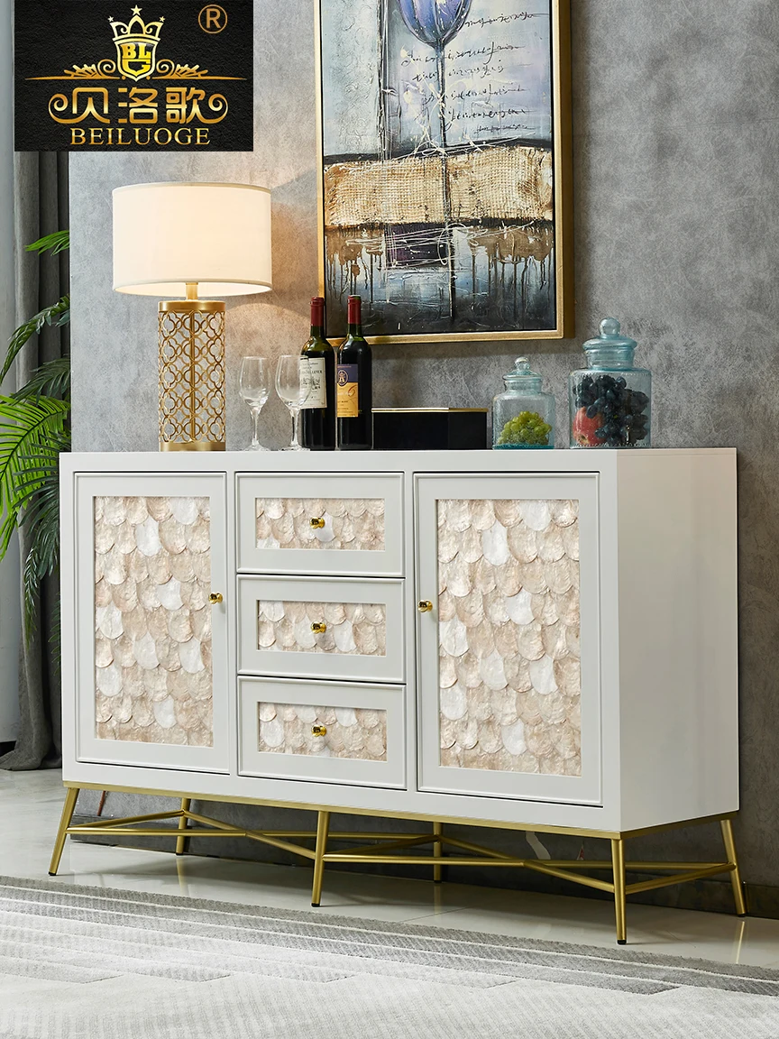 Customized American style light luxury entry-level partition, foyer cabinet with white decorative shell, partition, dining