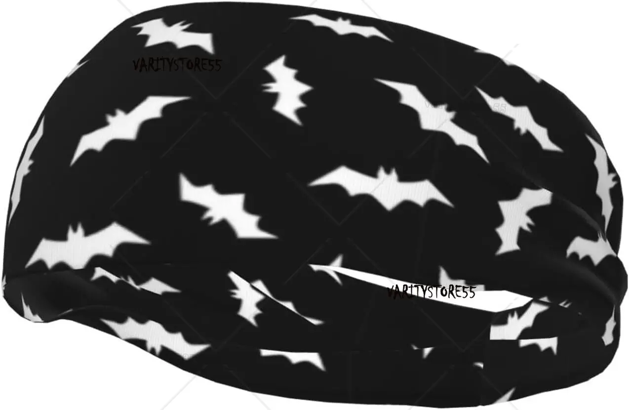 

Headband for Women Mens Bats Halloween Pattern Workout Sweatband Soft Wide Hairband for Football