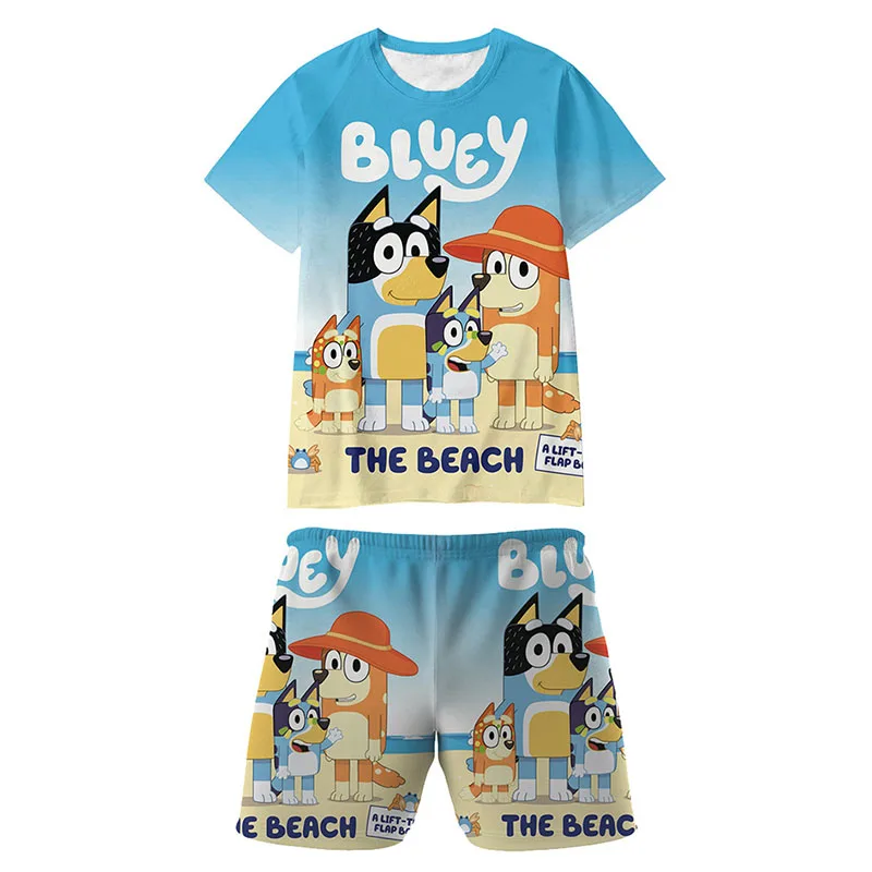 

New Anime Bluey Printed Short-sleeved Children's Clothing Suit Cute Bingo Short-sleeved Shorts Summer Children's Suit Gift