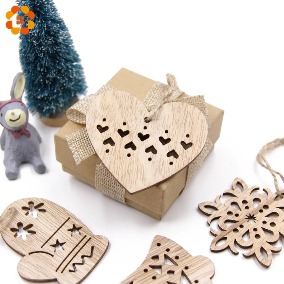 3PCS Vintage Christmas Wooden Pendants Ornaments  DIY Wood Crafts Xmas Tree Ornaments Christmas Party Decorations Kids Gift