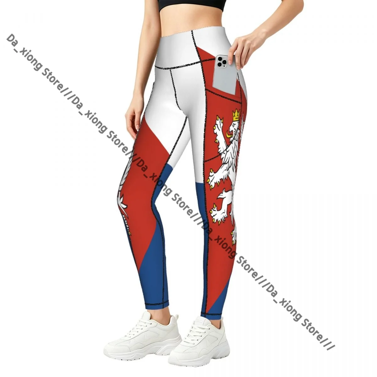 Ladies High Waist Yoga Leggings With Side Pockets Alternate Flag Of Czech Republic Sports Running Pants