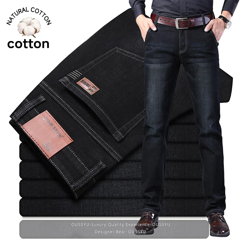 Men Autumn Winter Business Casual Work Pants for Men Cotton Stretch Self-cultivation Straight Elastic Denim Pants Plus Size 40