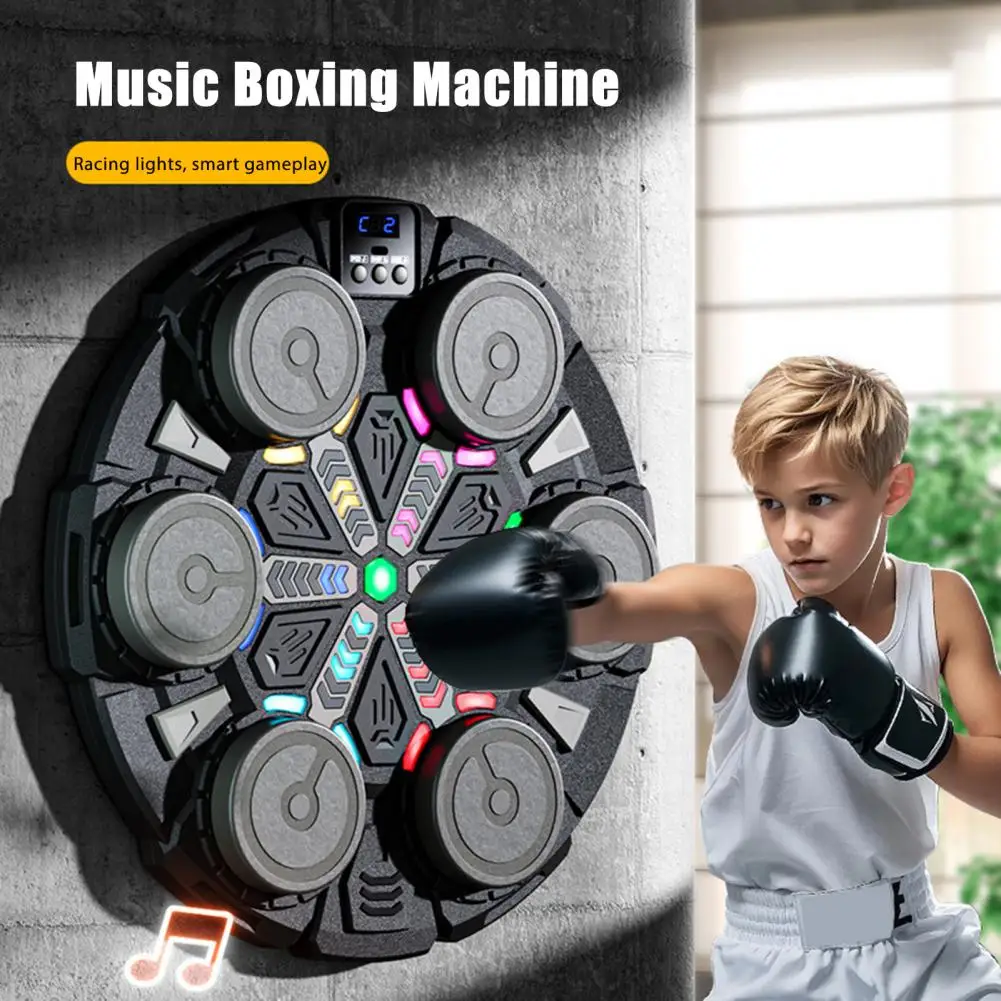 

Музыкальный боксерский тренажер 35 см с перчатками, настенный, с регулируемыми режимами скорости, электронный, со светодиодной подсветкой, для отработки ударов