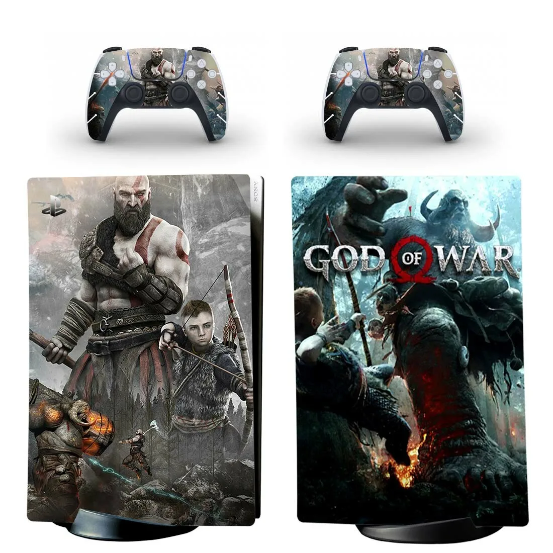 غطاء لاصق جلدي رقمي من Game God of War PS5 لوحدة التحكم و2 وحدات تحكم من الفينيل