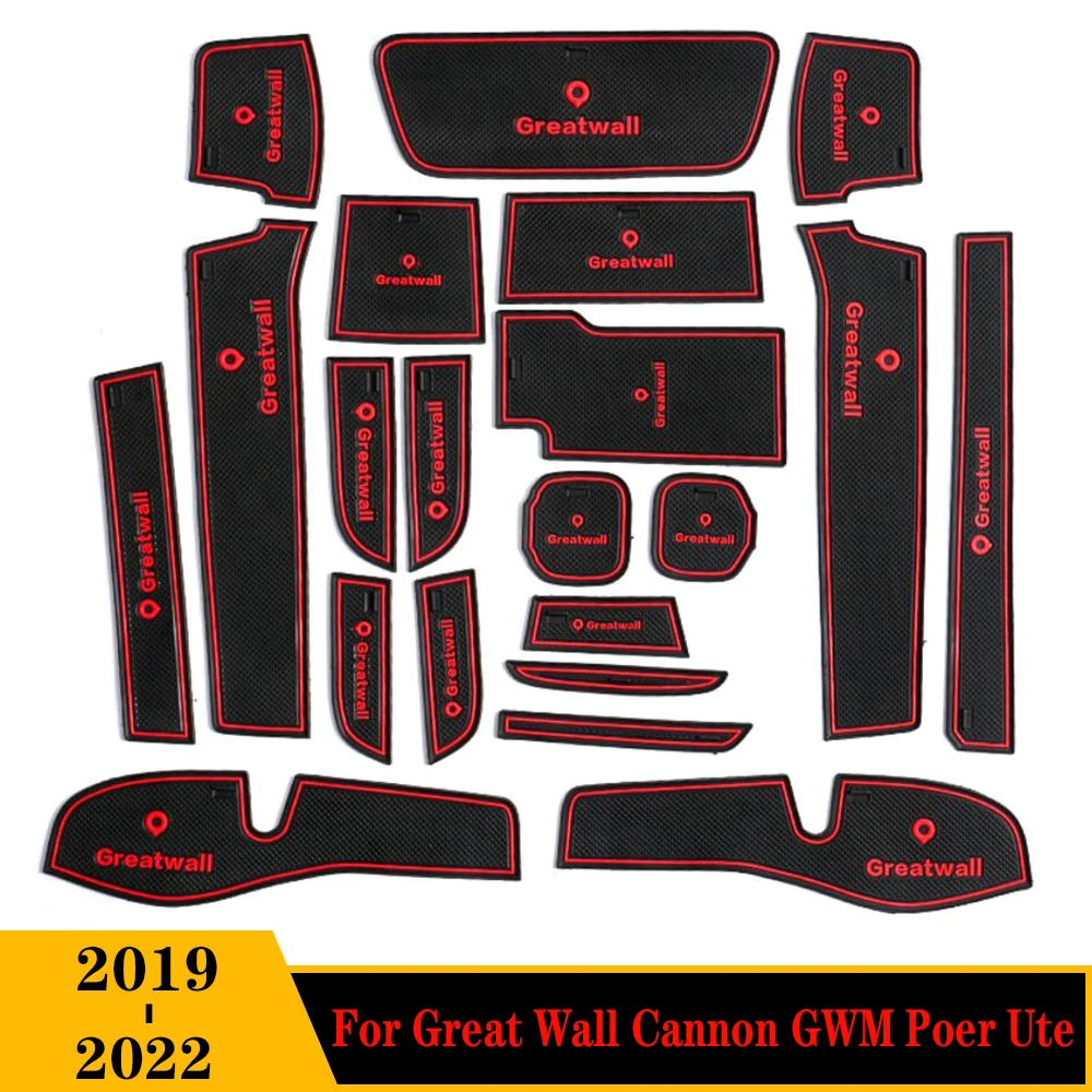 

Car Accessories For Great Wall Cannon GWM Poer Ute 2019-2022 Interior Non-Slip Mat Door Groove Pad Rubber Gate Slot Cup Cushion