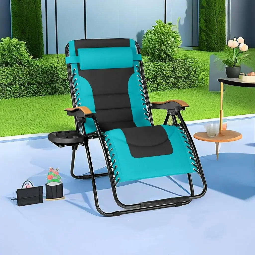 

Oversized Padded Zero Gravity Chair, Foldable Patio Recliner, 30" Wide Seat Anti Gravity Lounger with Cup Holder