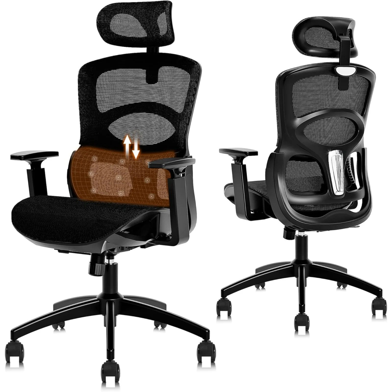 

US Ergonomic Office Chair, High-Back Desk Chairs with Adjustable Lumbar Support, Headrest, Tilt Function, Soft Wide