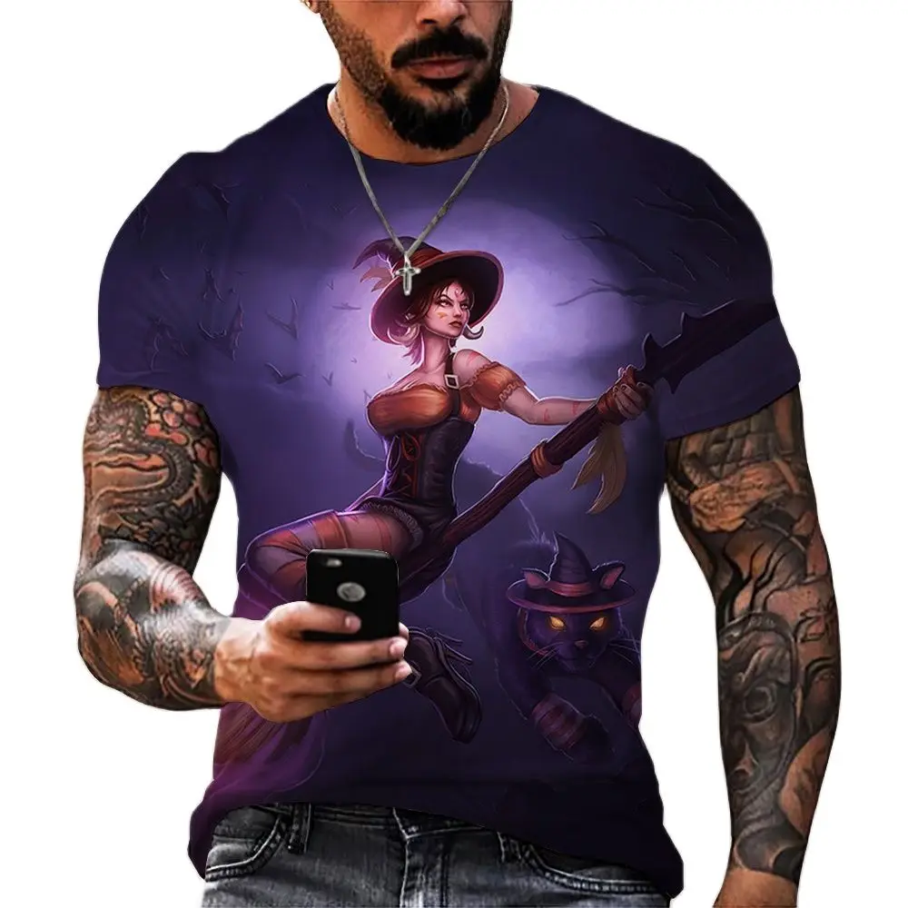 Hot Sexy Witch Cartoon Pattern Shirt 3D Harajuku New Men And Women Street Short Sleeve Round Neck Casual Comfortable Fashion Top