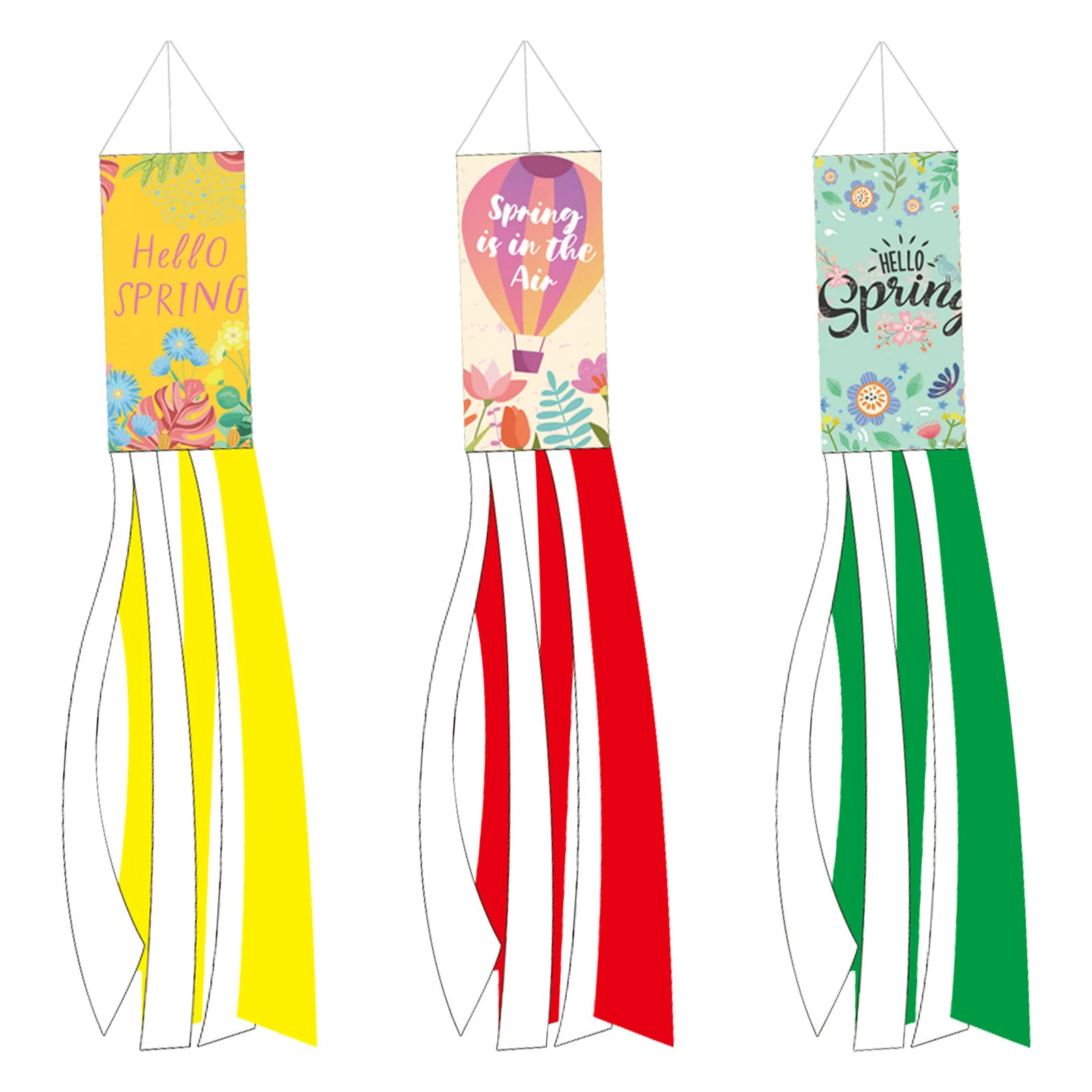 Spring Windsock Outdoor Flowers Plants Floral Windsock Scratchproof Windproof Polyester Windsock Farmhouse Decor (No Pole)