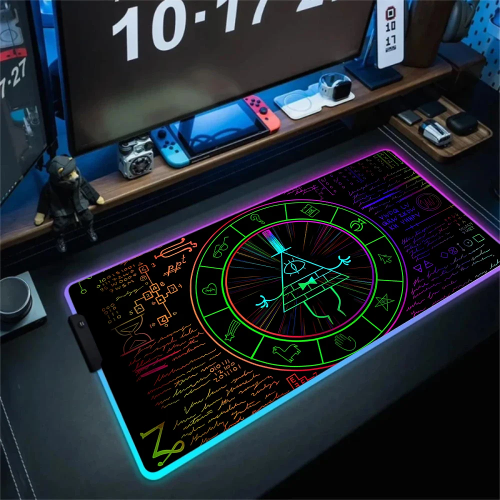 Anime Gravity Fall Large RGB Mouse Pad Keyboard Table Pad Gamer LED Backlight Accessories PC Desktop Carpet Bill Cipher Deskmat