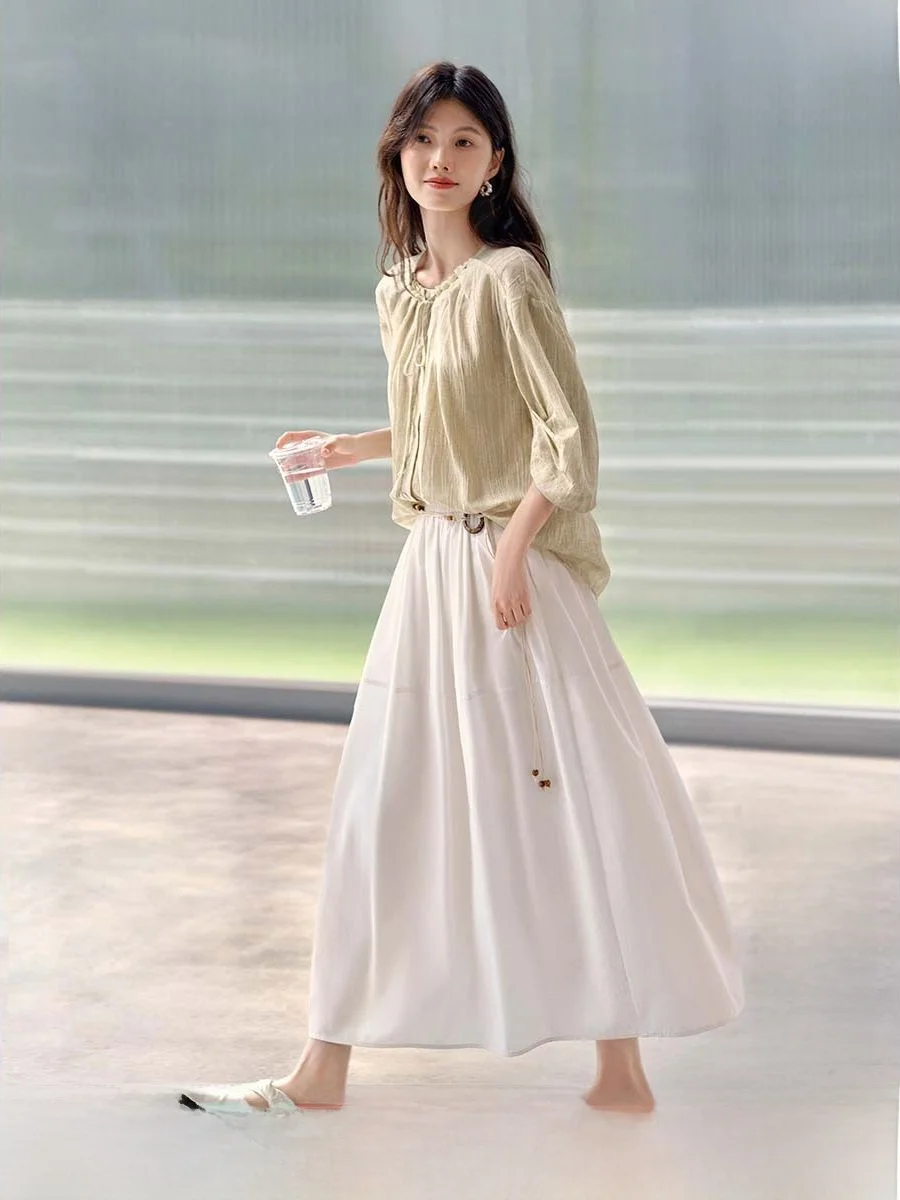 

Ele Pearl Decorated irt Women's Loose Beautiful Tie Svel Top Unique Faionable Small irt Autumn Season