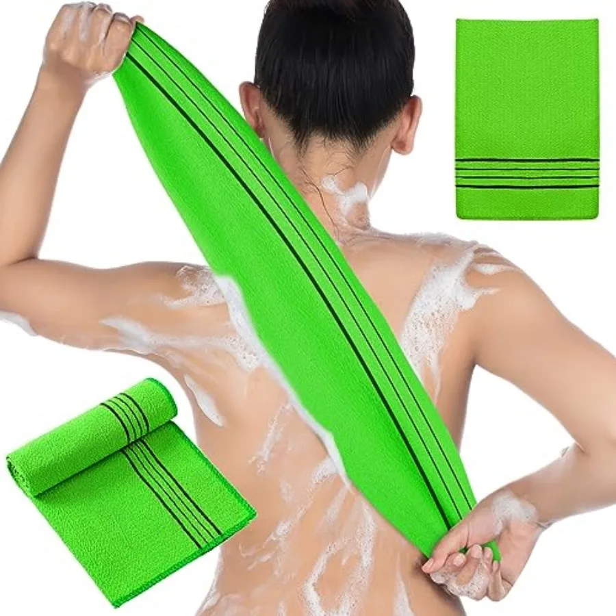2 Pcs Korean Exfoliating Washcloth and Mitts Set Long Exfoliating Back Italy Towel Scrub Mitt Wash Cloth Scrubber for Women Men