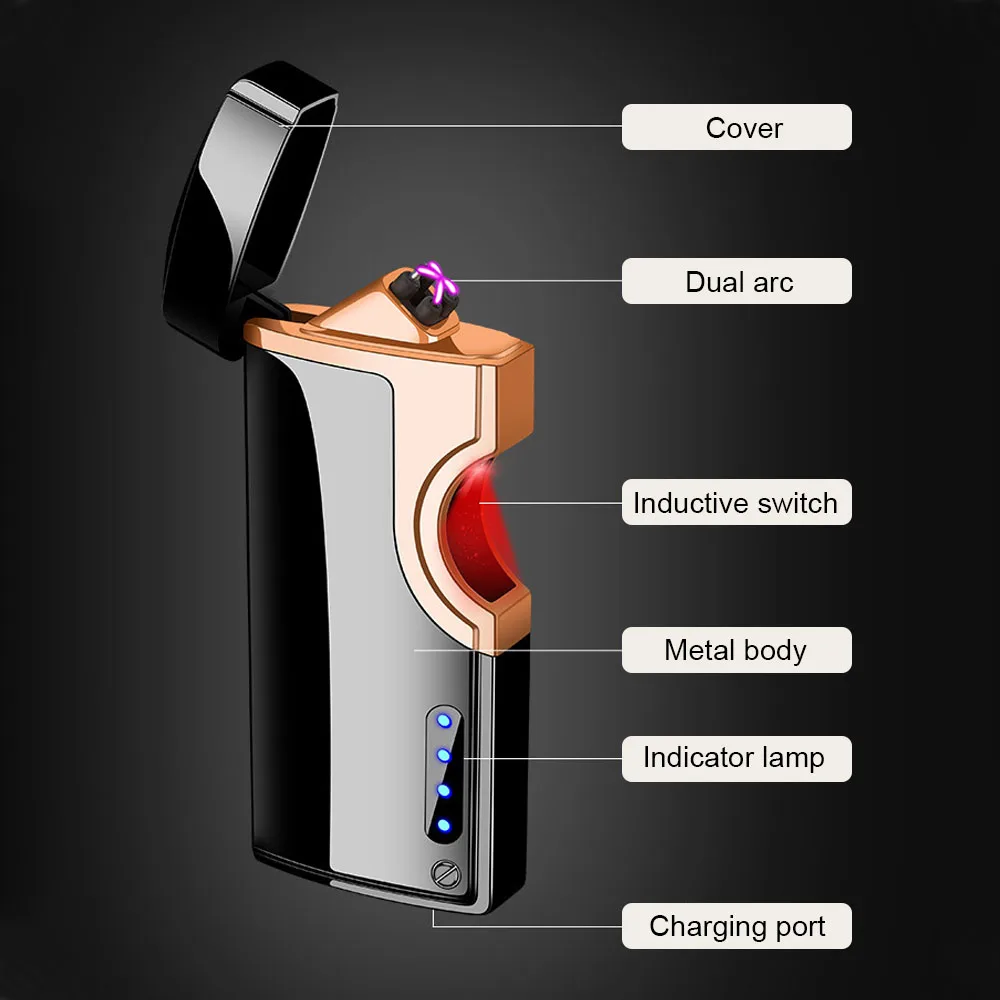 Creative Rechargeable USB Lighter Unusual Flameless Plasma Igniter cool gadgets Infrared Induction Dual Arc Electric Lighters