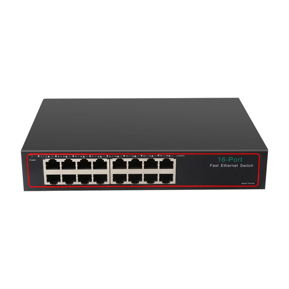 Switch a 16 porte 10/100mbps 3.2Gbps L2 100m switch di rete supporti Vlan