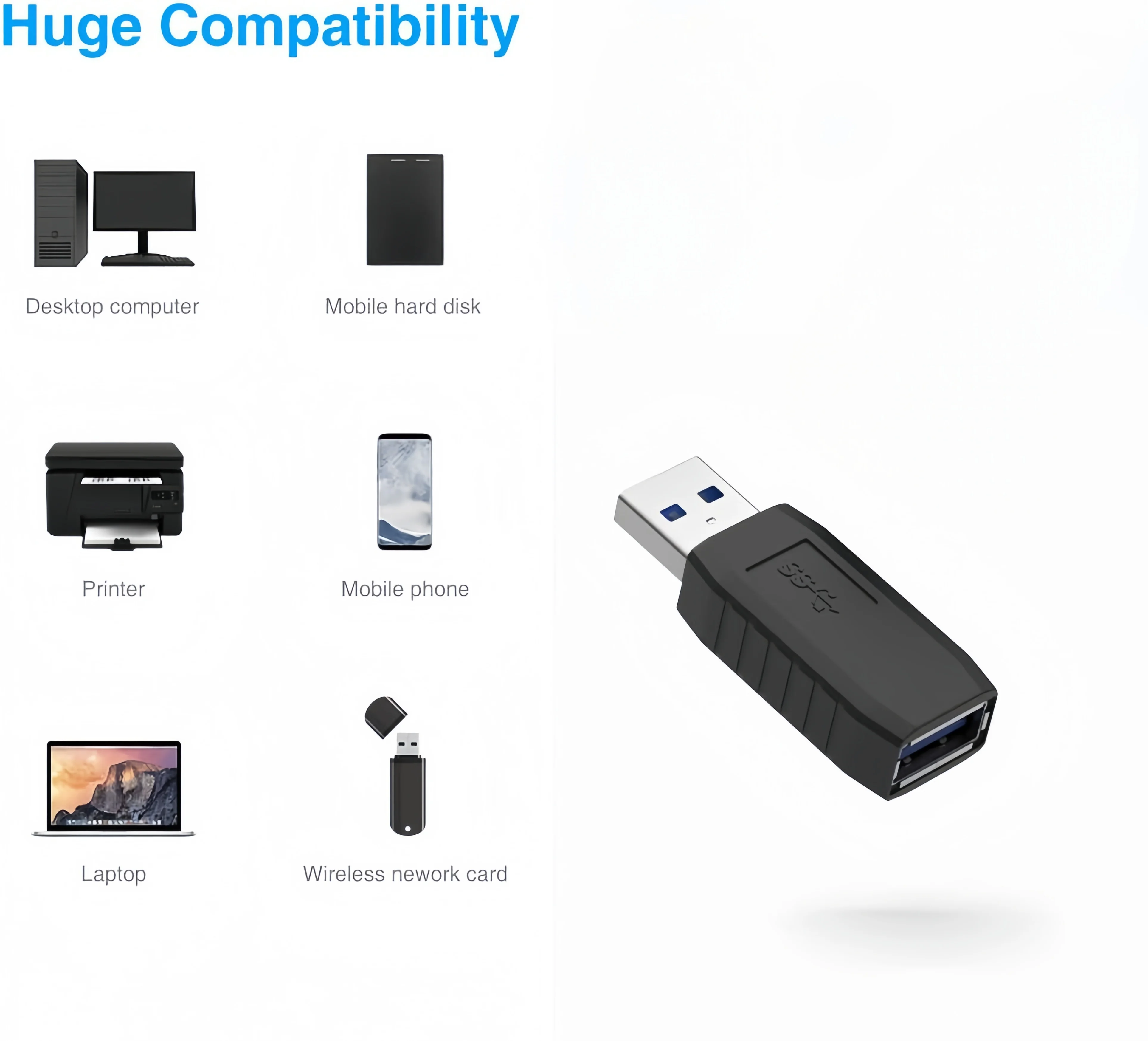 10 STKS Ultrasnelle 5 Gbps USB 3.0 Man-vrouw Adapter USB-poort Uitbreidingsconnector Compatibel met Laptop Harde Schijven Printers C