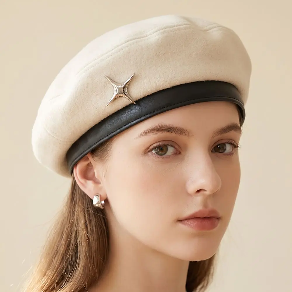Fashion British Style Star Beret Y2K Woolen Newsboy Cap Korean Style Brown Artist Hat Streetwear