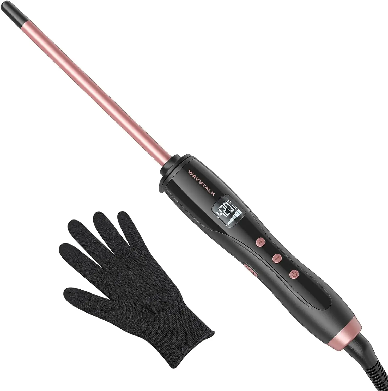 

3/8 Inch Small Curling Iron Wand for Short & Long Hair, Adjustable Temperature with Heat Resistant Glove (Rose Pink)