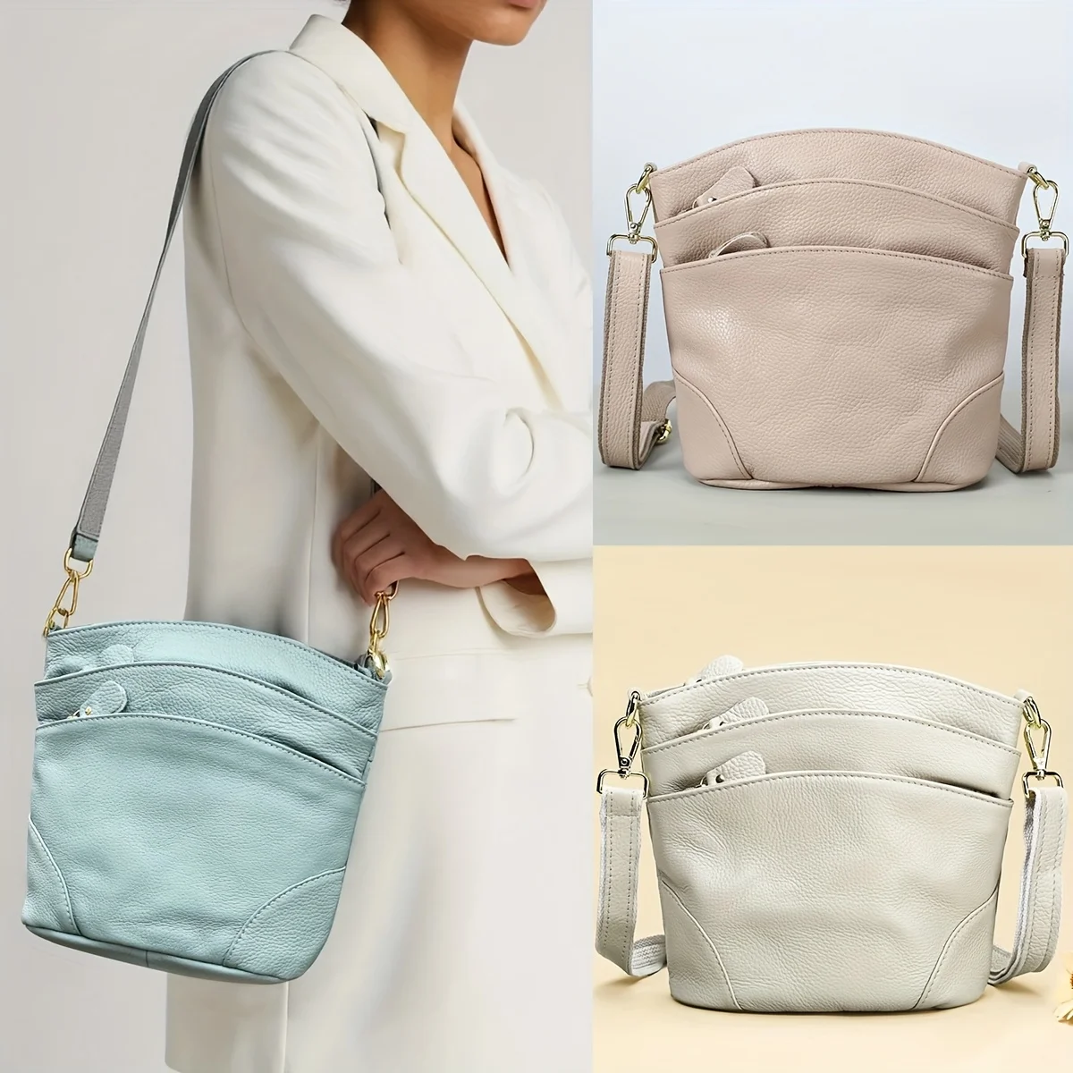 

[Leather Crossbody Bag] Genuine Leather Crossbody Bag | Classic Solid Color Envelope Bag, Shoulder Bag, Suitable for Both Men