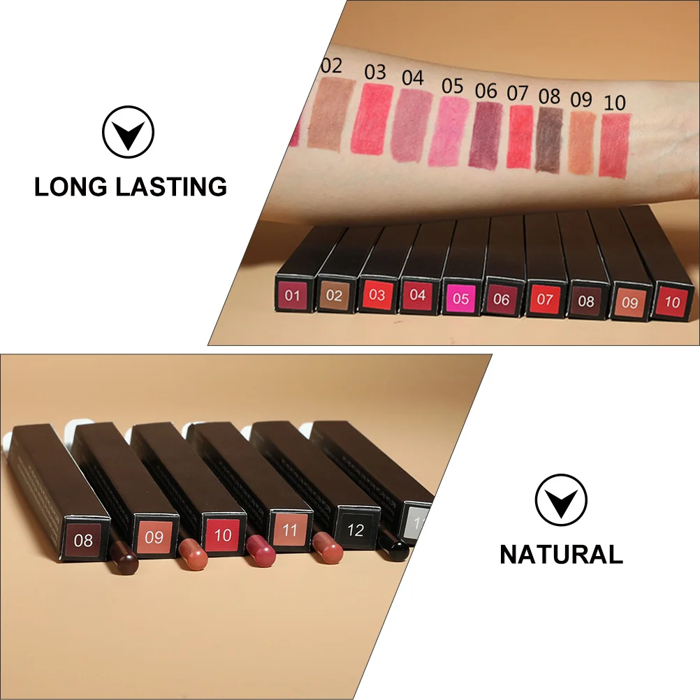 12 Uds delineador de labios resistente al agua de larga duración maquillaje lápiz moldeador de labios núcleo suave uso portátil delineador de ojos delineador de ojos portátil