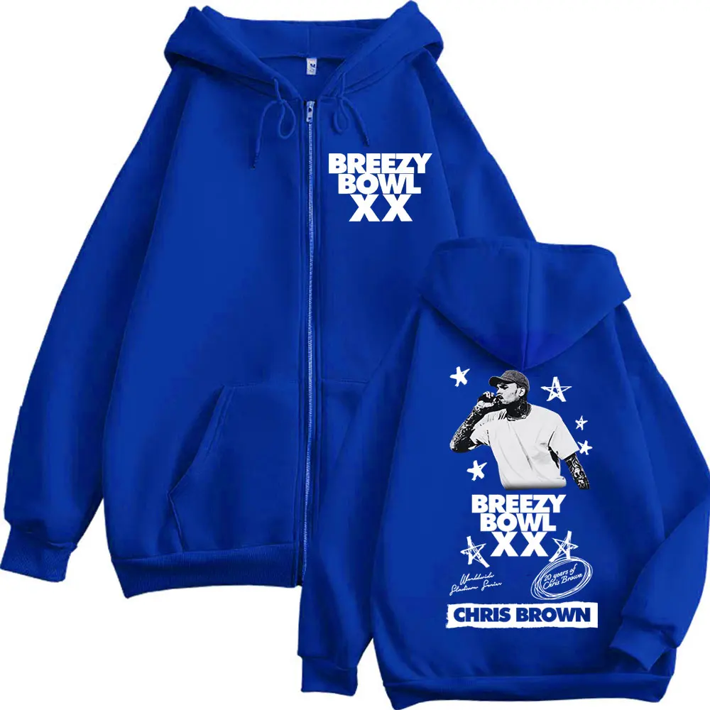 Chris Brown Breezy Bowl XX Tour 2025 Merch Zipper Hoodie Fashion Hip Hop Vintage Zip Up Sweatshirt Men Women Oversized Pullovers #5