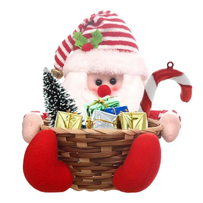 Christmas Cute Baskets Santa Claus Plush Doll Gift Baskets Cute Holiday Ornament With Elk Snowman Party Baskets For Candies