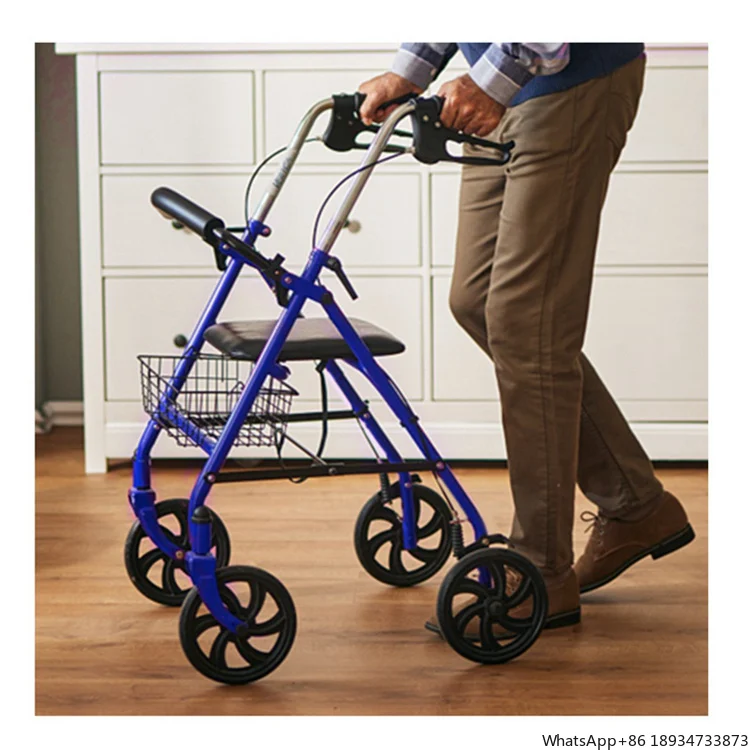 

Lightweight Aluminum Elderly Walking Aids Frame Foldable Upright Walker Rollator with Seat