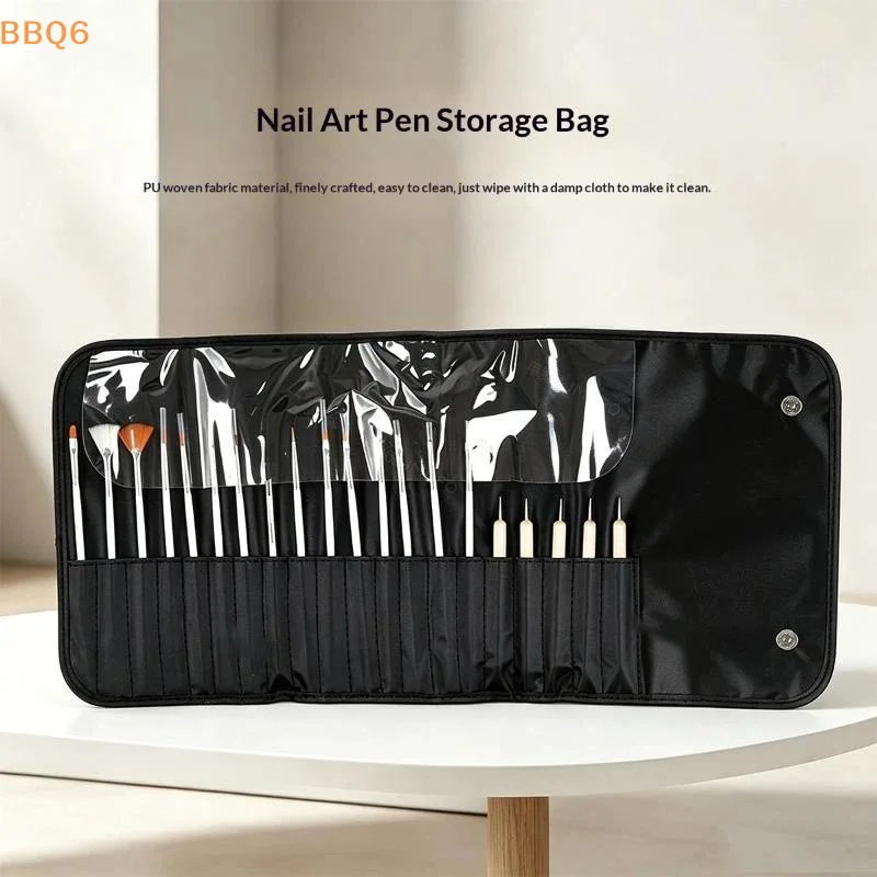 *Black Nail Art Brush Holder Storage Bag Roll-up Large Capacity Pen Organizer Case Manicure Tool Pouch for Nail Salon Home Use