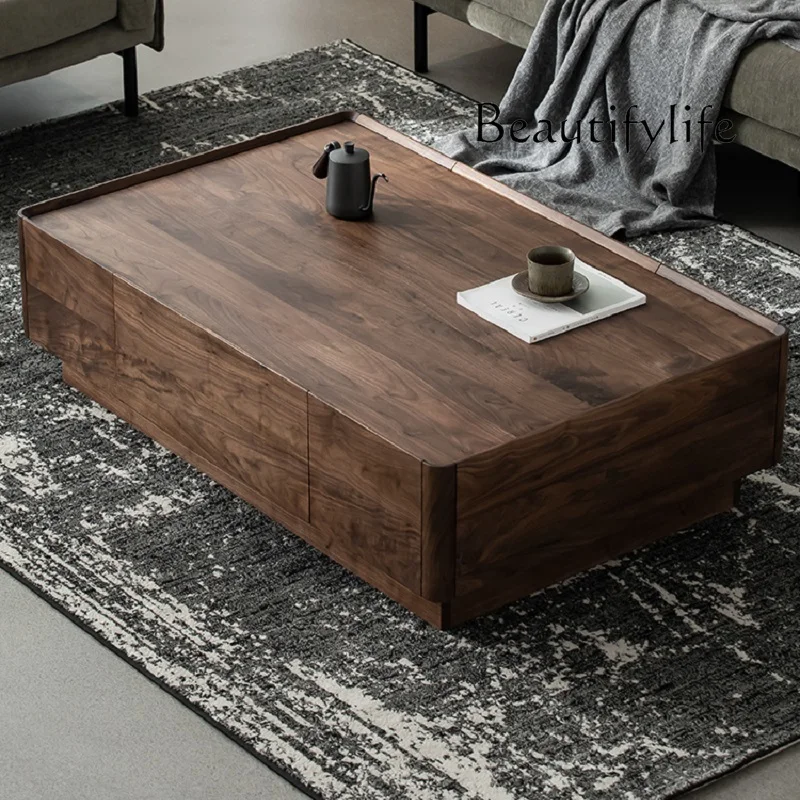 

North American Black Walnut Solid Wood Tea Table Modern Small Apartment Home Living Room Drawer Tea Table Log