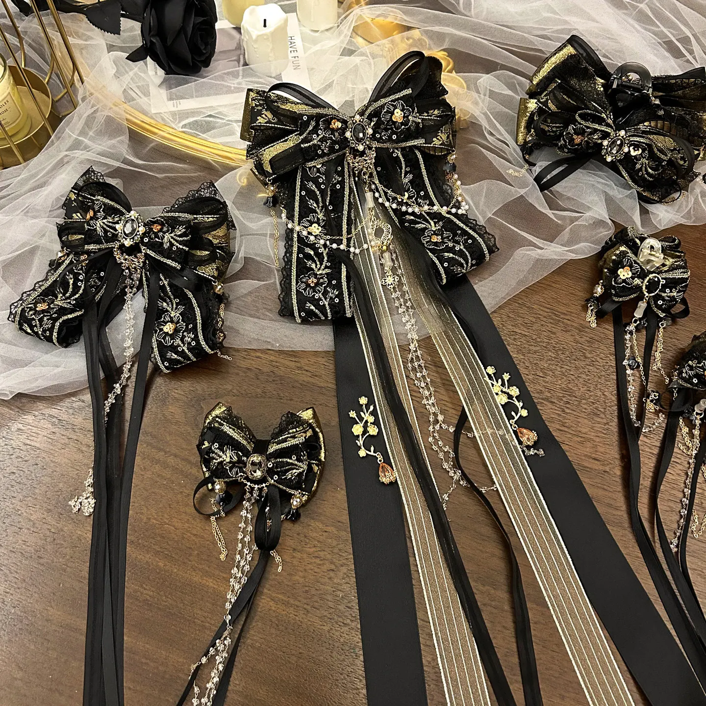 Heavy Industry Handmade Vintage Vintage Black Gold Lolita Big Butterfly Headgear Medieval Hair Accessories