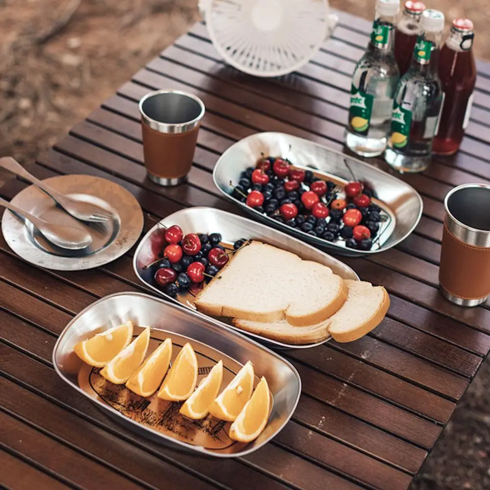 Elegant Stainless Steel Plate Vintage Tinplate Dinner Plate Metal Serving Tray Set for Fruits Desserts Chicken Retro for Stylish