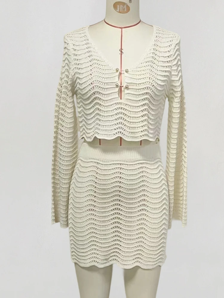 

Купальники Юбка-накидка Комплект из 2 предметов Женские укороченные топы и мини-юбка Купальный костюм Модные однотонные полые сексуальные пляжные наряды