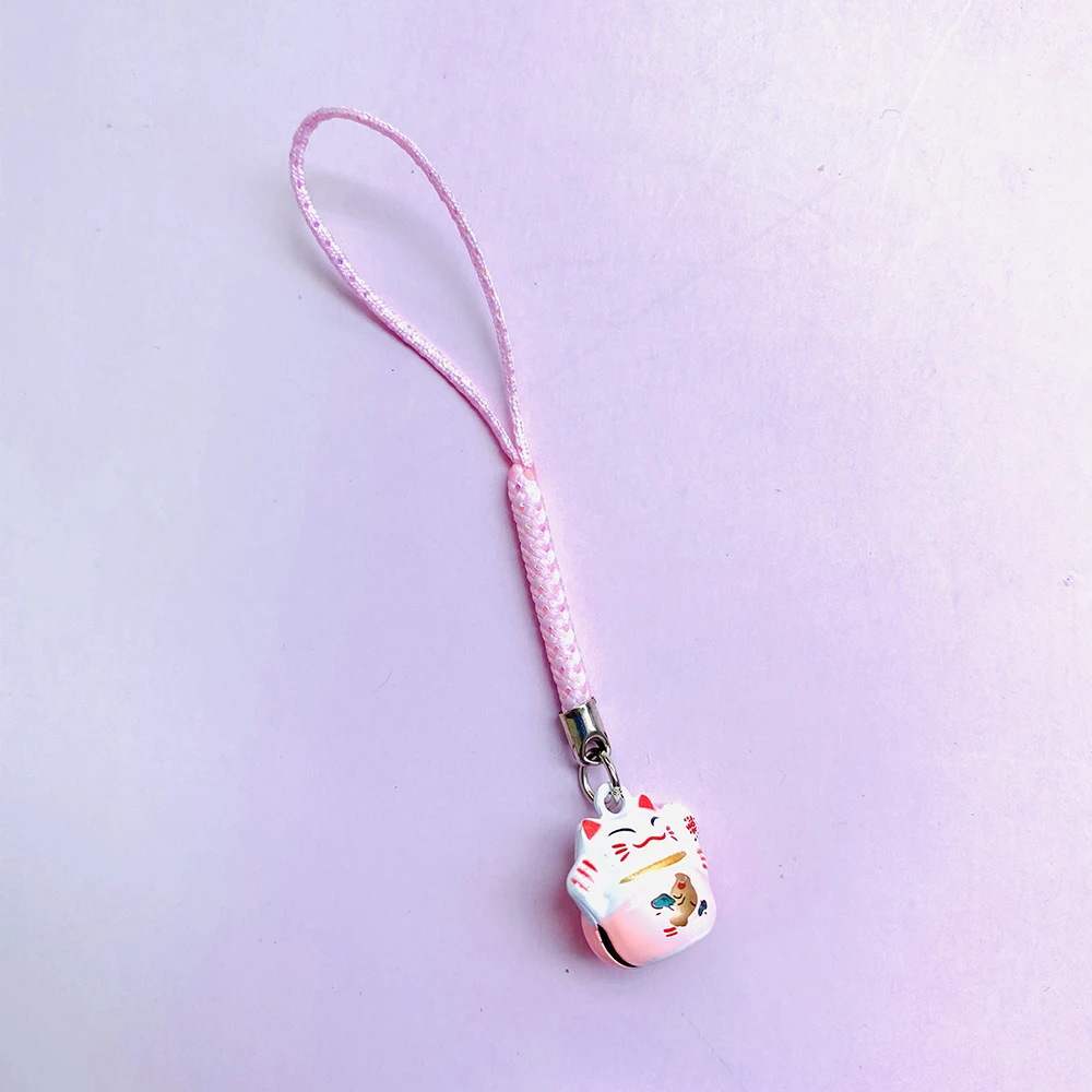 1pcs kawaii copper bell pendant anime lucky cat phone straps for mobile phone accessories charm straps novelty gift diy keychain