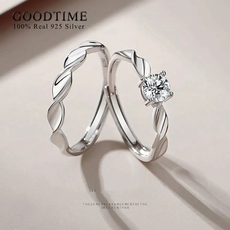 Luxury Couple Egagement Ring Pure 100% 925 Sterling Silver Cubic Zircon  Twist Band Anniversary Jewelry Gift For Woman Man