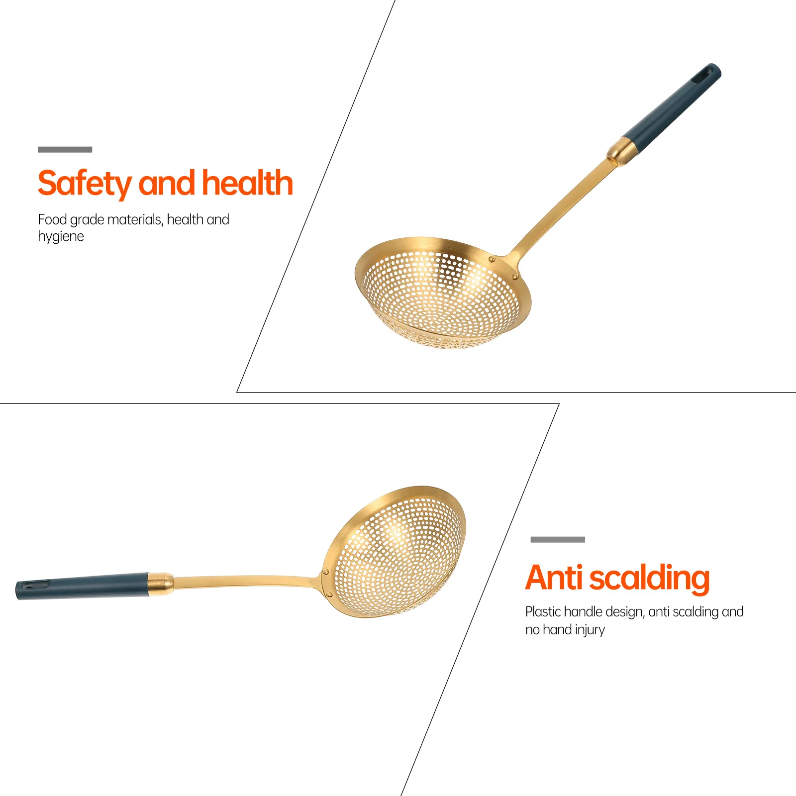 1 قطعة الفولاذ المقاوم للصدأ مصفاة جوفاء مقشدة مقبض طويل ملعقة شوربة للقلي الطبخ أواني المطبخ أداة فصل الزيت