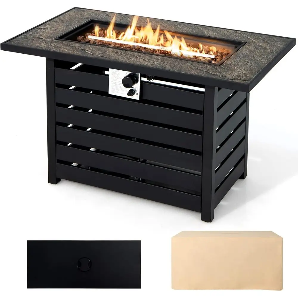 

42 Стол для костра на пропане на открытом воздухе с 50 000 БТЕ, порошковым покрытием, лавовыми камнями, крышкой из ПВХ, сертифицированным CSA