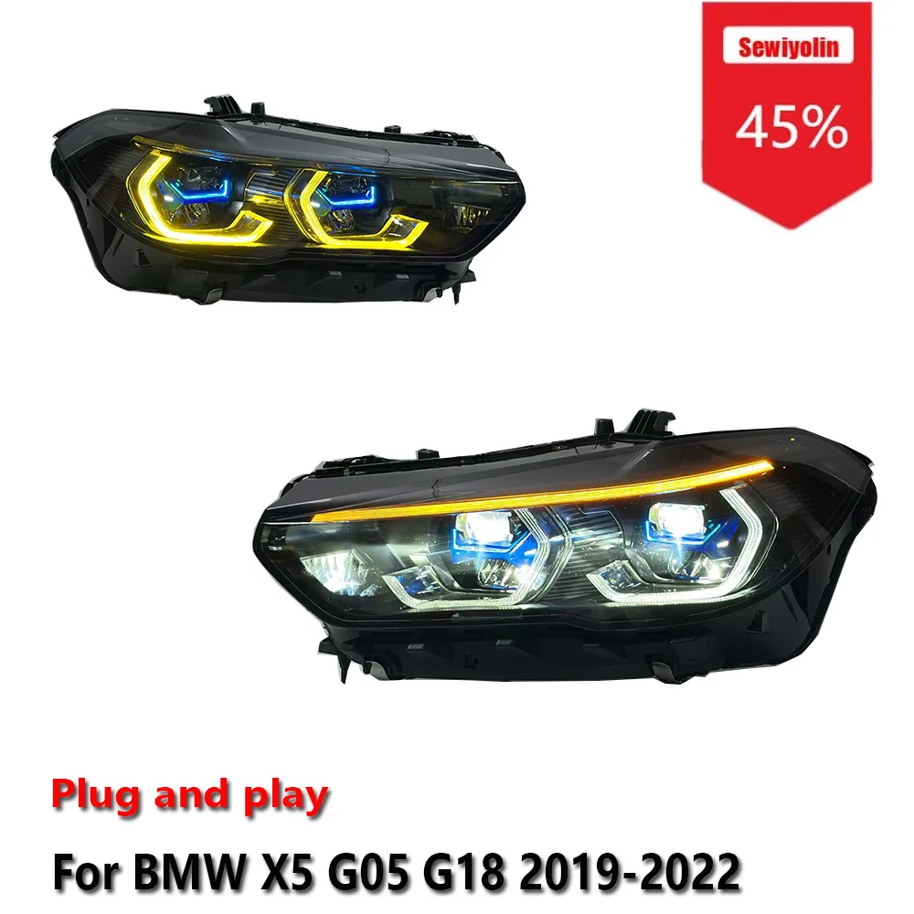 

Sewiyolin Car LED Headlight Assemblies For BMW X5 G05 G18 2019-2022 Fog DRL Brake Turn Signal Lamp Plug and Play