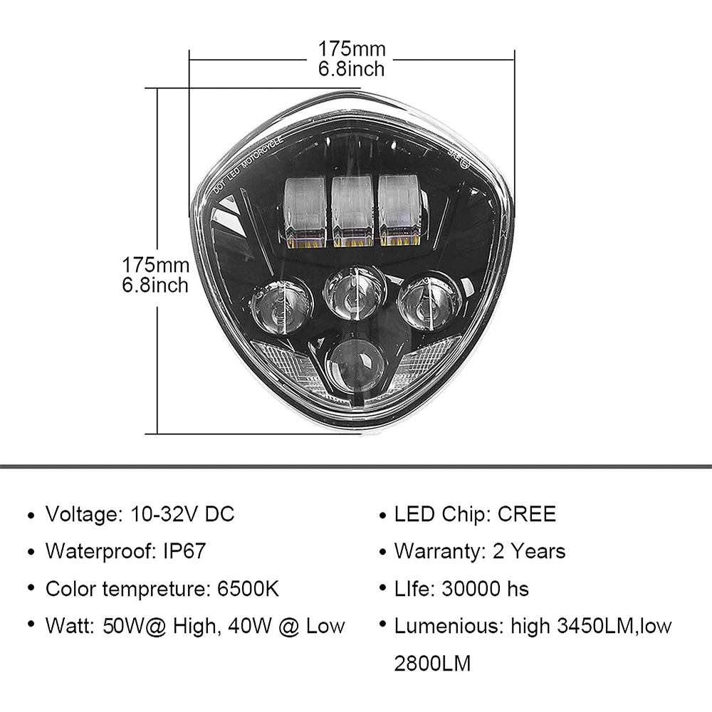 Motorcycle Black LED Headlights Motorcycles, LED 50W Plug and Play