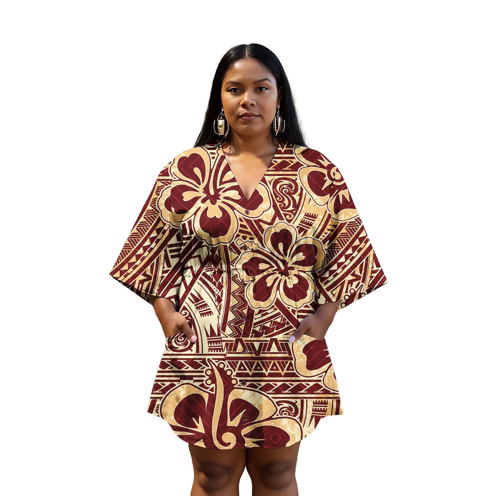 Vintage Midi Dress Dress Women Polynesian Pacific Island Hawaii Dress Patterns Custom Casual Clothing