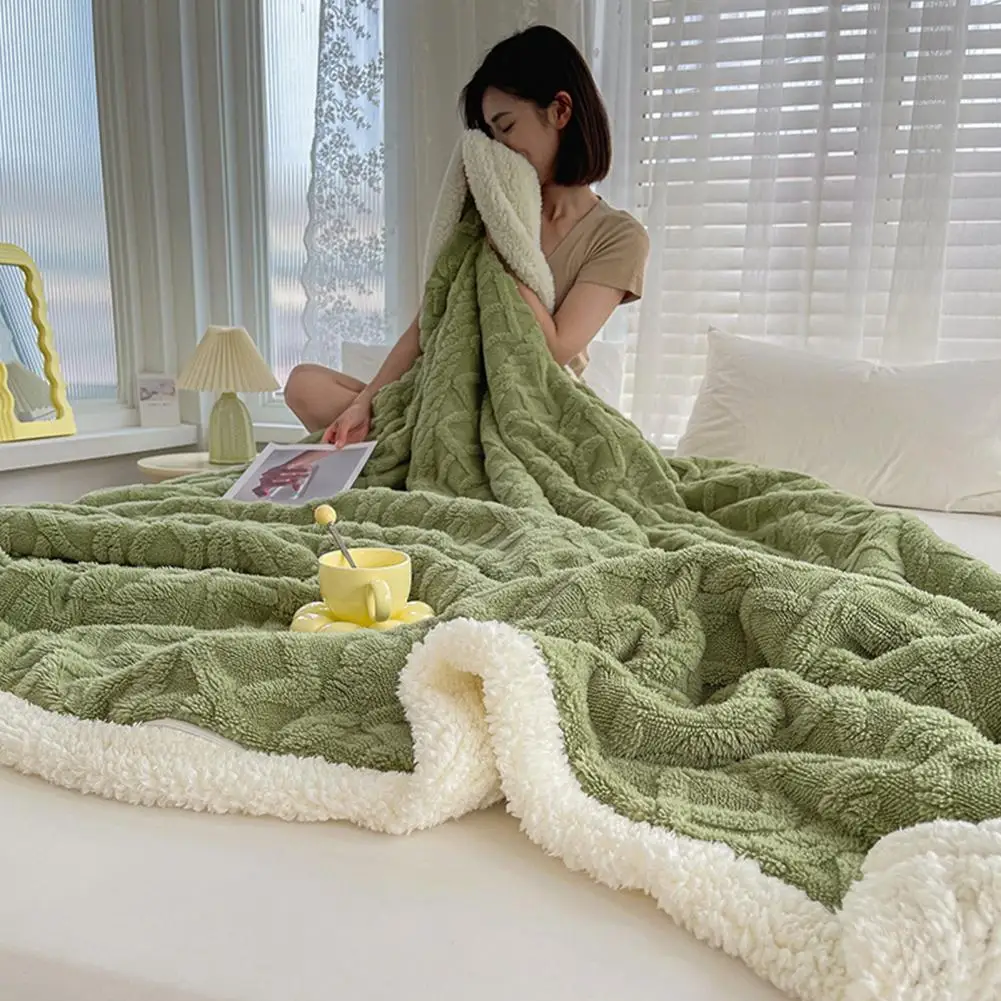 Lap Blanket for Travel Cozy Winter Blanket with Double-sided Fluff Plush 3d Jacquard Design for Office Home Bed for Dormitory