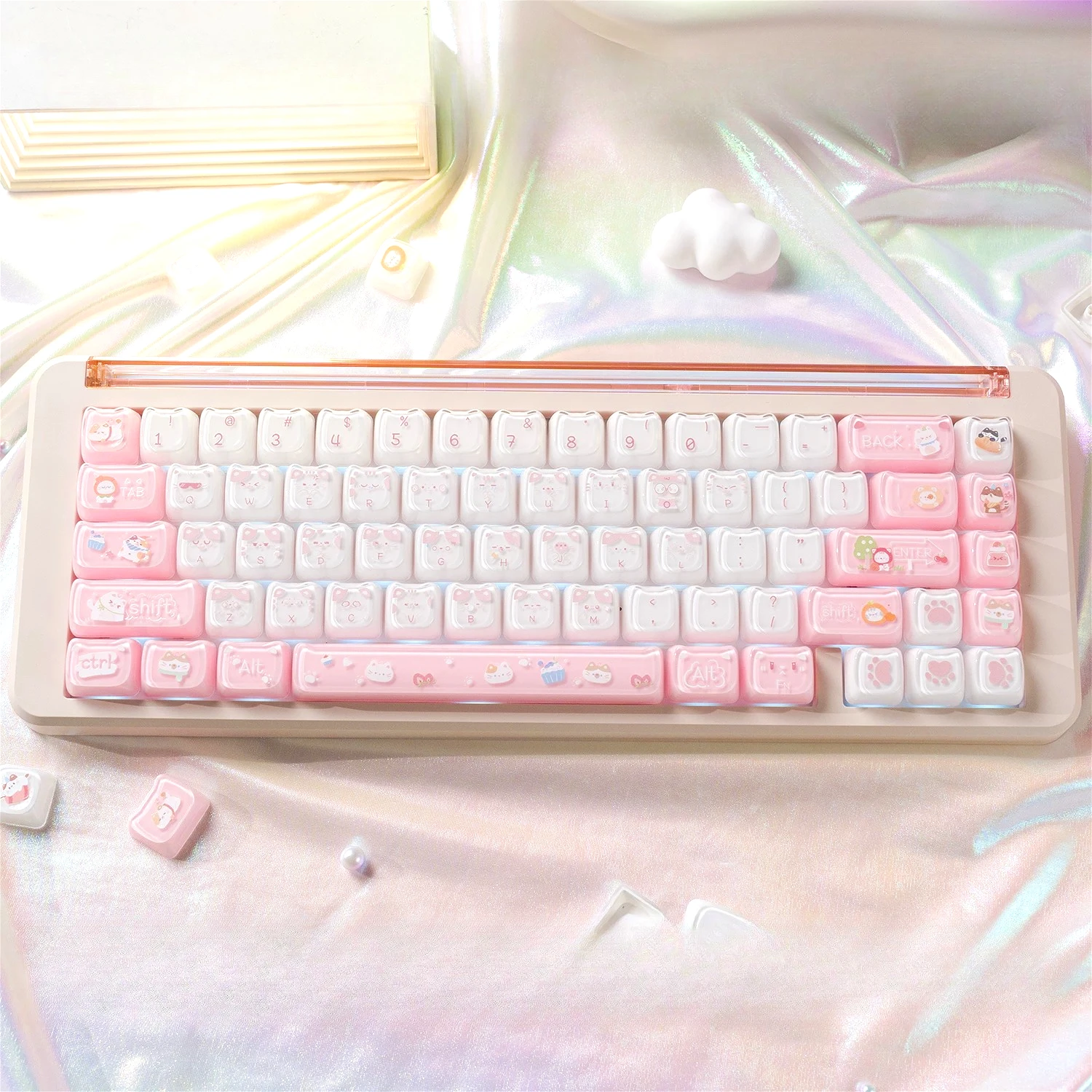 MAIMOOO Crystal Keycap Cat Party Mao Pink Pc Personality Jelly Pudding Cat'S Ears Mechanical Keyboard Cute Kitties Key Cap