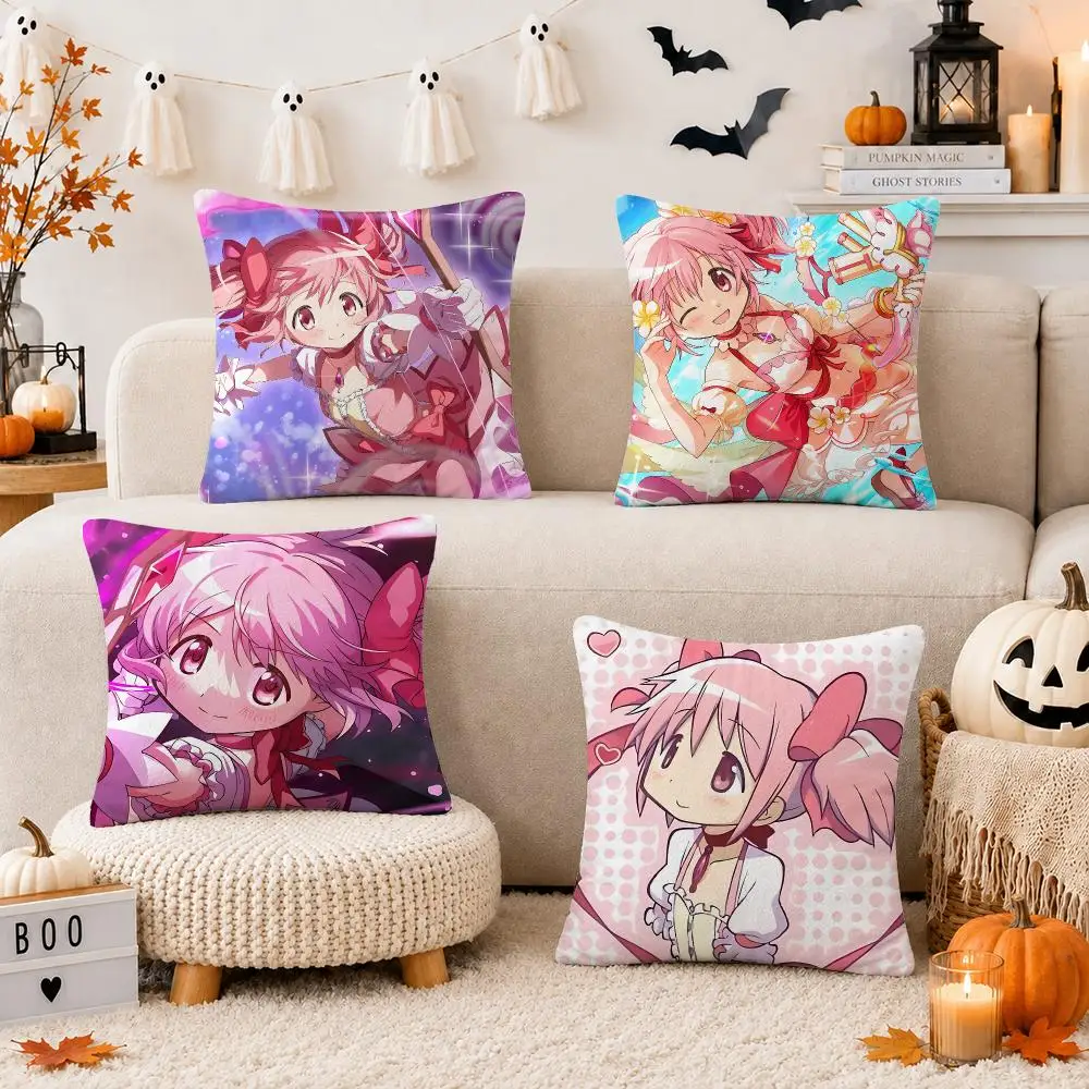 P-Puella Magi Madoka Magica Anime Cushion Cover Soft Short Plush Double-Sided Print Throw Pillow Case Home Decor Gift