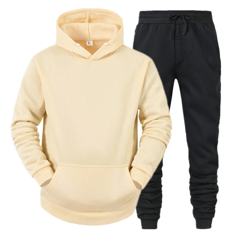 Fashion Sportswear+ Pants Soild Colour Sweatshirts Fleece Men\'s Set Hoodie Tracksuit 2 Pieces S-3XL Clothing Set
