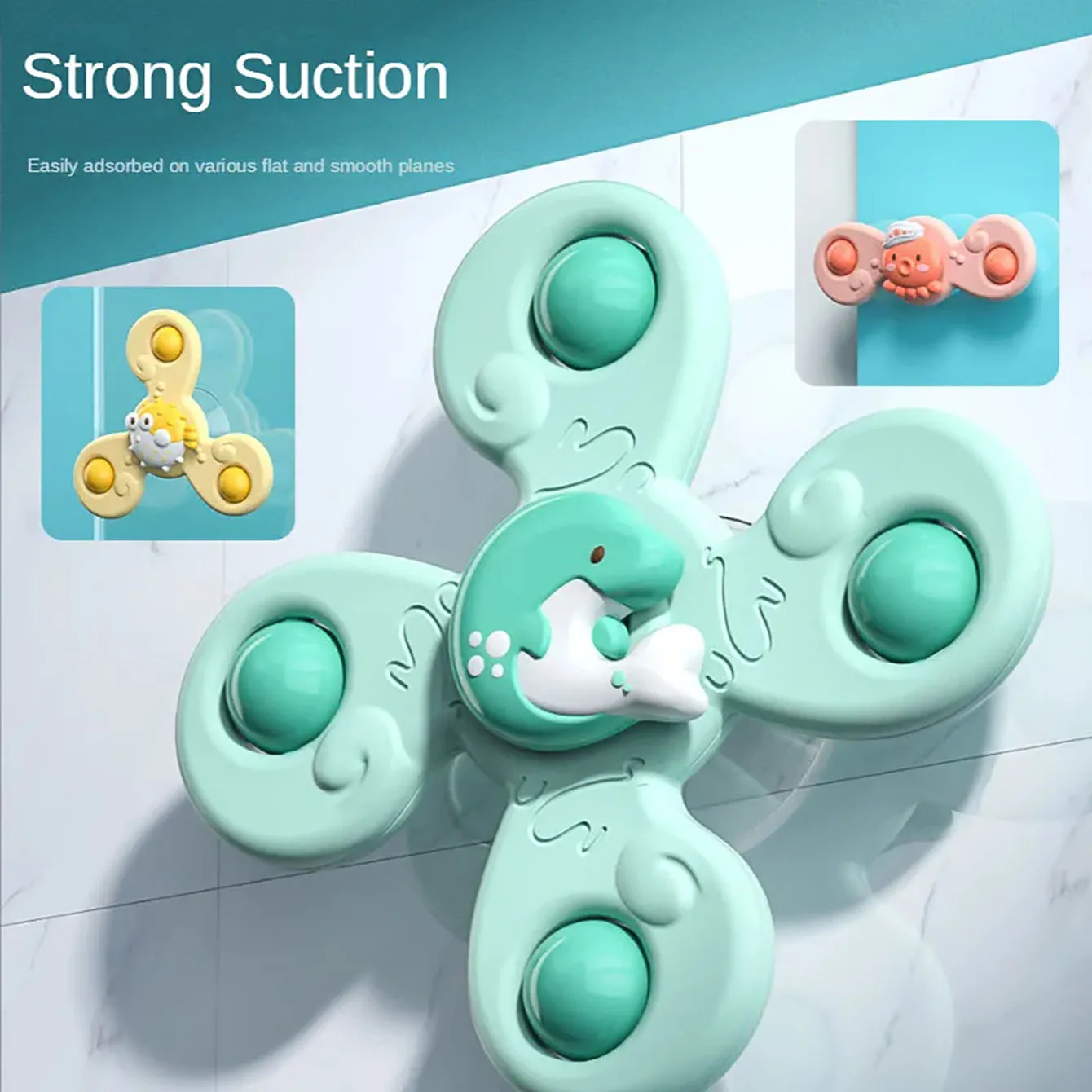 3Pcs/3Pcs/Ocean Baby Bath Toys Fun Bath Suction Cups Rotary Suction Cups Cartoon Rattle Unasy Children Educational Toy Boy Gift