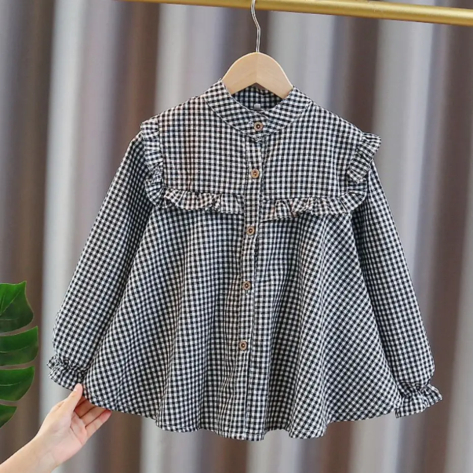 Big Girls Blouse Plaid Pattern Blouse For Girl Long Sleeve Kids Girl Blouse Shirt Teenage Children Clothing 6 8 10 12 14