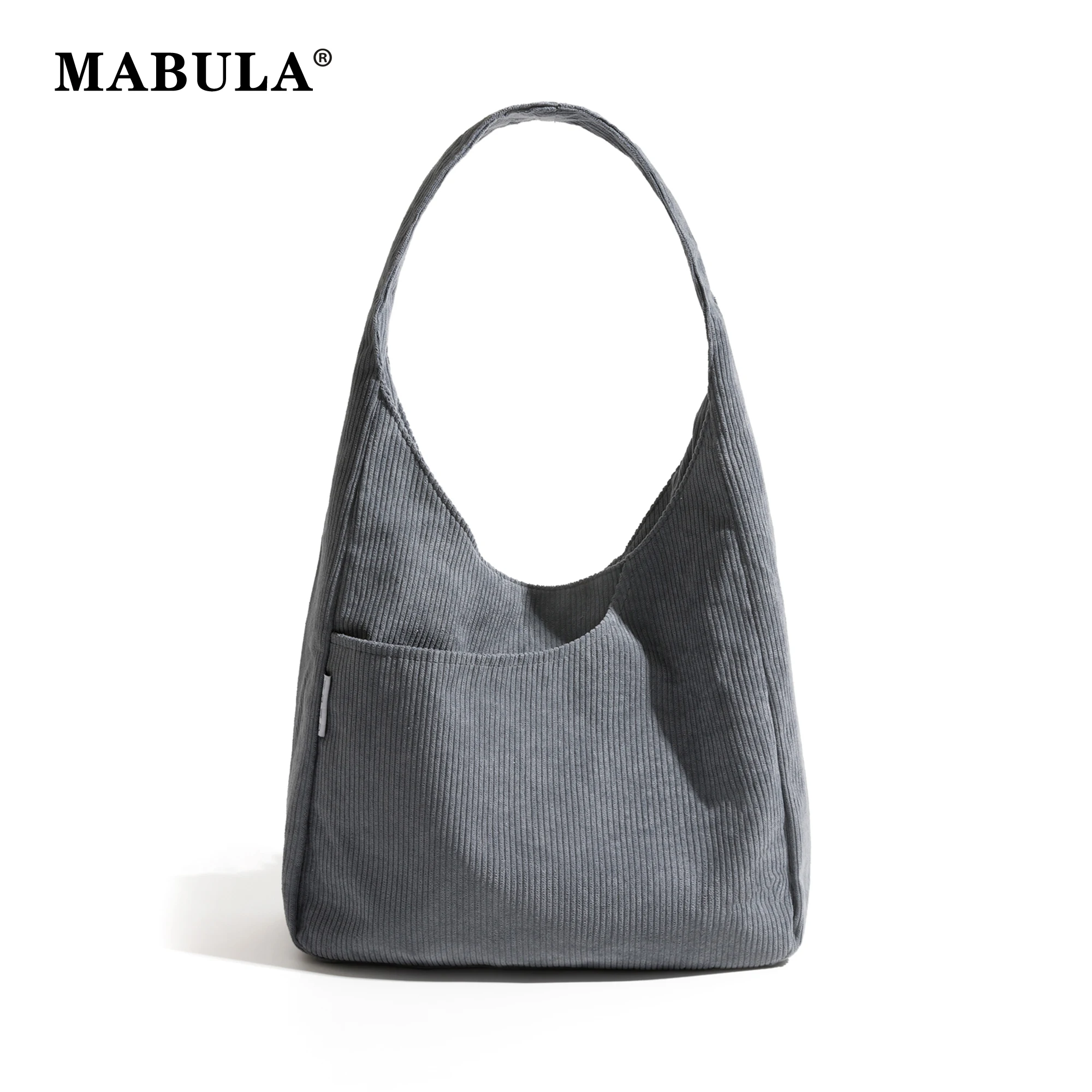 MABULA Korean Corduroy Casual Shoulder Bag For Woman Solid Color Lightweight Simple Tote Purse Designer Shopping Work Handbag