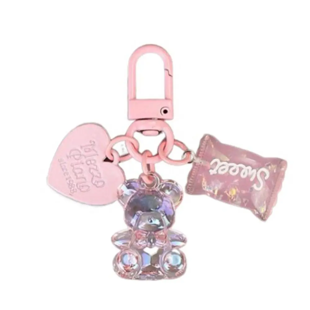 Cartoon Bling Heart Bear Key Ring Candy Color Transparent Resin Gummy Bear Keychain Letter Bag Decoration Lovely Bag Pendant