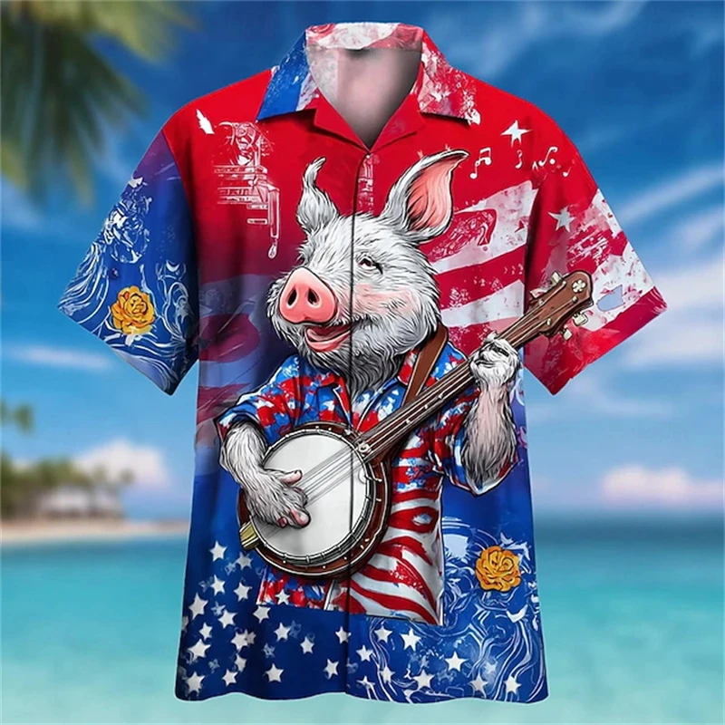 

Гавайские рубашки с американским флагом для мужчин, рубашки с животным узором, мужские рубашки на пуговицах с короткими рукавами, патриотическая рубашка для мужчин, одежда