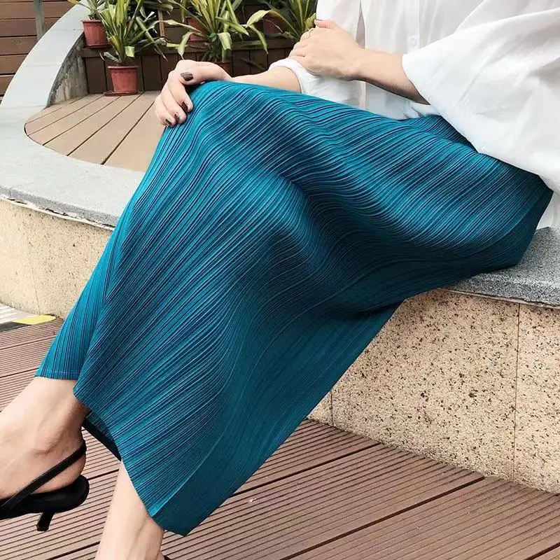 Sanzhai-Pleated Skirt for Work, Monochrome Split Skirt, Straight Sheath, Spring and Summer, Sweet Skirt for Salty