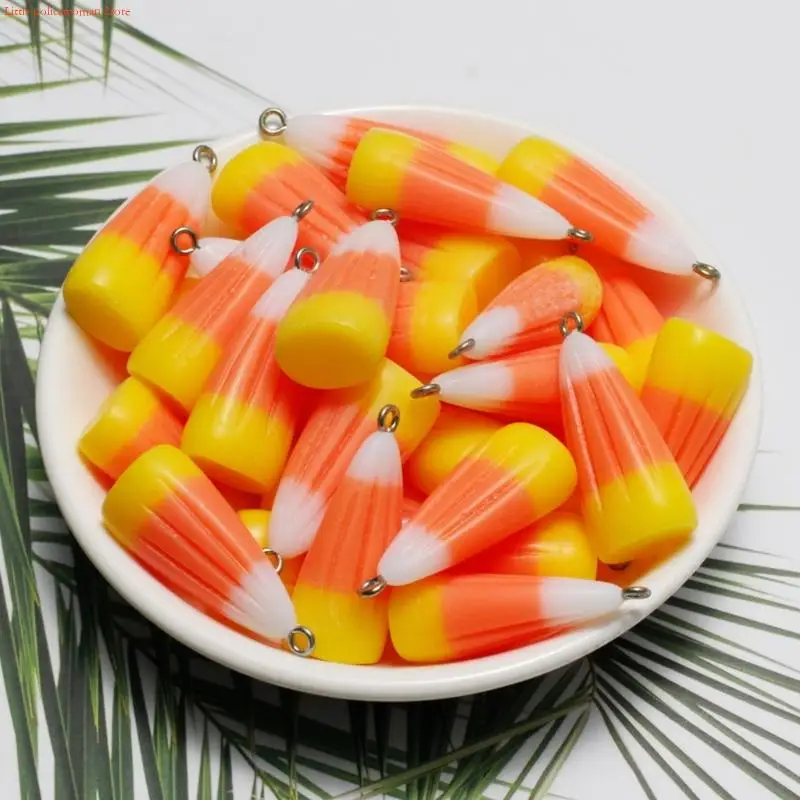 F92D Set of 10 Halloween Resin Candy Corn Charms Jewelry Making Accessories Resin Texture for Costume and Craft Projects