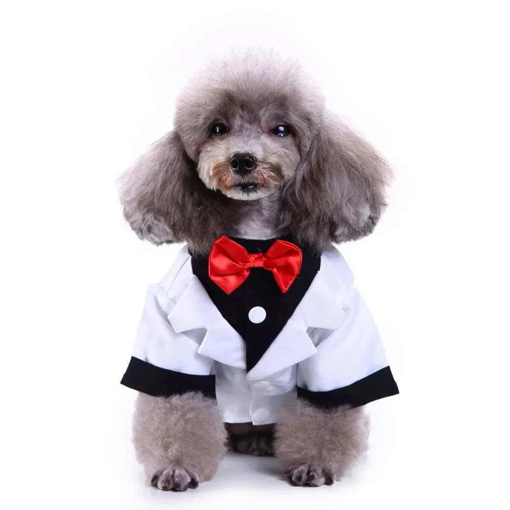 

Gentleman Pet Clothes Dog Suit Striped Tuxedo Bow Tie Wedding Formal Dress For Dogs Halloween Christmas Outfit Cat Funny Costume